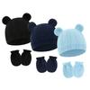 Baby Boy Girl Gloves Hat Knitted Soft No Scratch Mittens Breathable Cotton Blend Bear Ear Cap Gloves for Infant