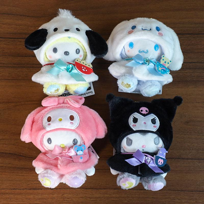 Creative  Cute Melody Kuromi Cinnamoroll 12cm Doll Clothes Cape Headgear Kawaii Pendant Cartoon Ornament Accessories Gift
