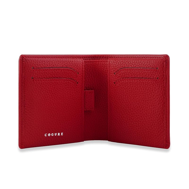 

[COGURE] Kogre wallet bi-fold mini wallet genuine leather shrink calf leather wallet coin purse card holder unisex with gift box COPM02-Red red