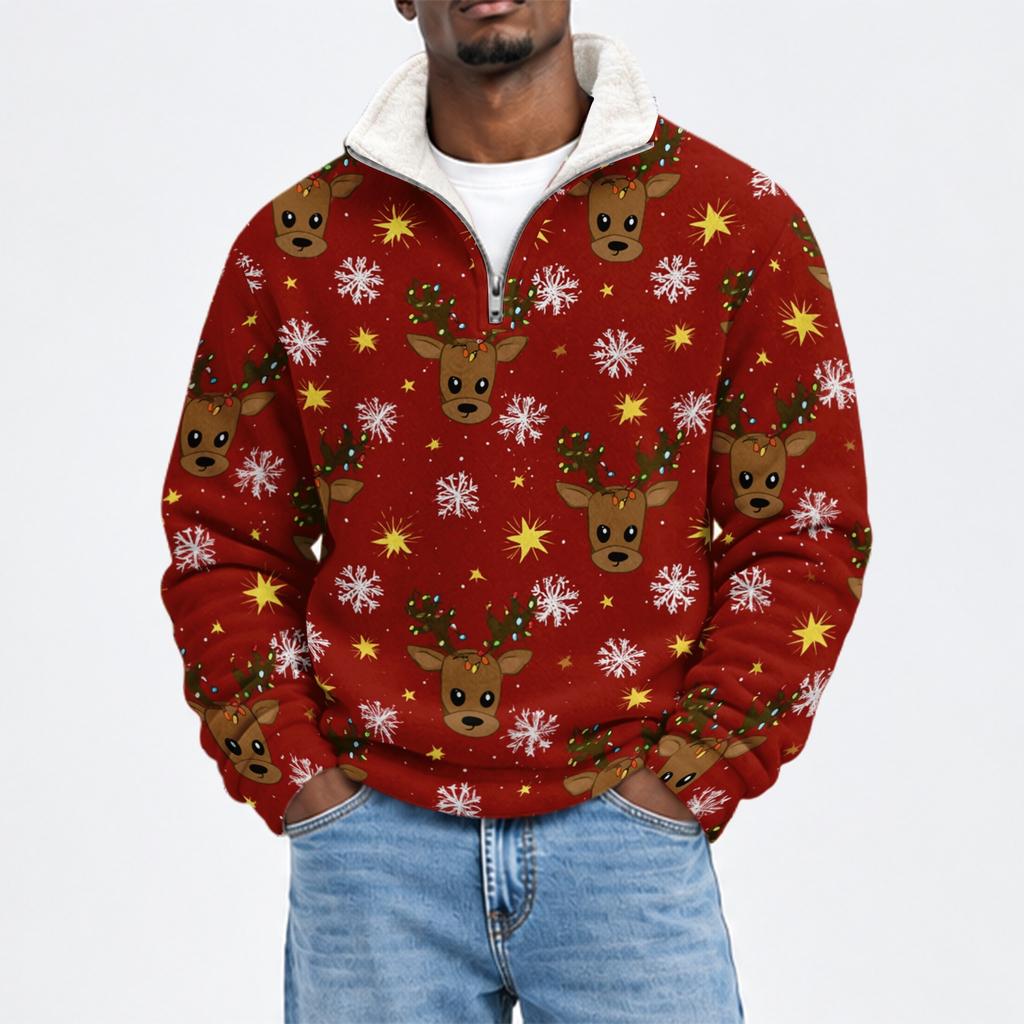 Men's Fall Winter Flannel Christmas Print Sweatshirt for Casual and Holiday Wear