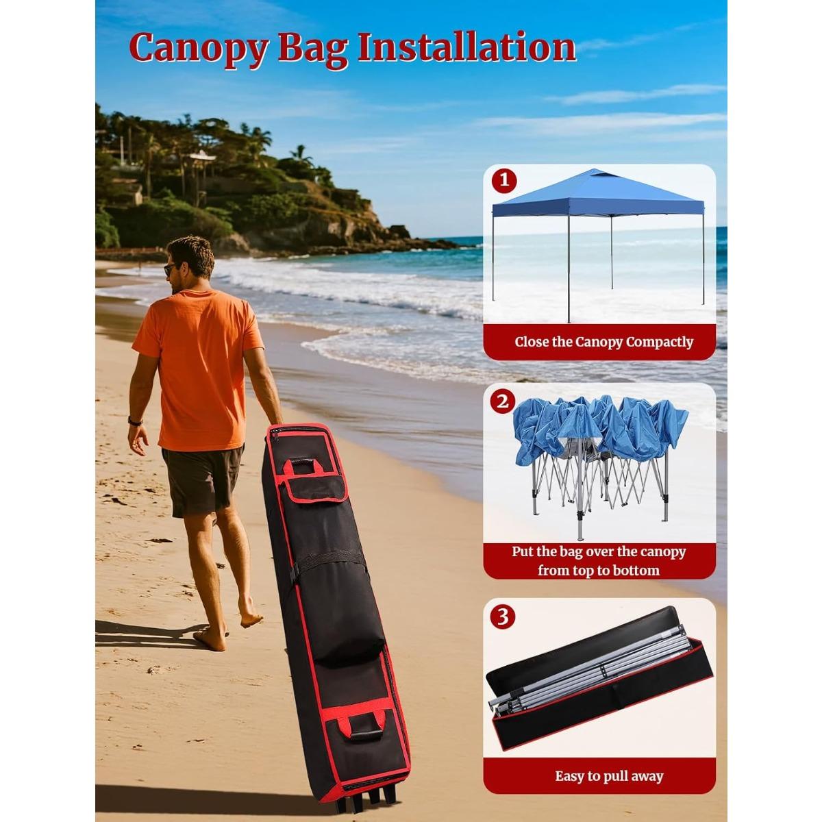 

800D Heavy Duty Camping Storage Bag Outdoor Canopy Tent Pole Bag Waterproof Travel Pop Up Canopy Carrying Case with Wheel,Handle 125X26X26CM