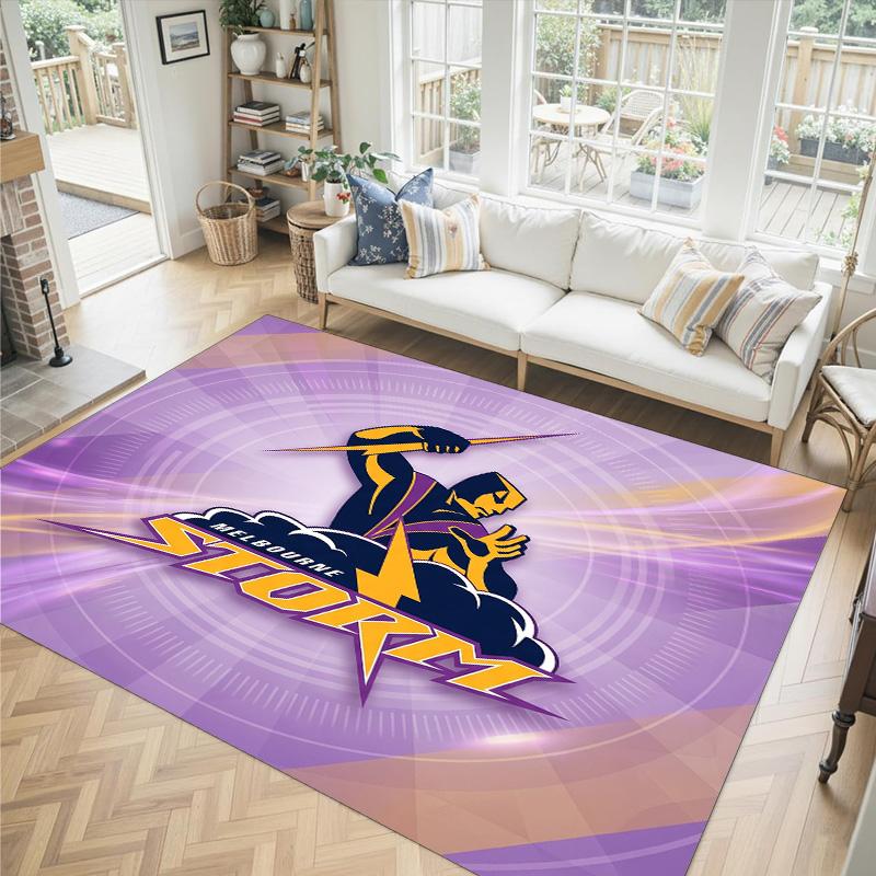 Melbourne Storm Design Crystal Velvet Carpet Cozy Non?Slip Printed Rug For Bedroom Living Room Entrance