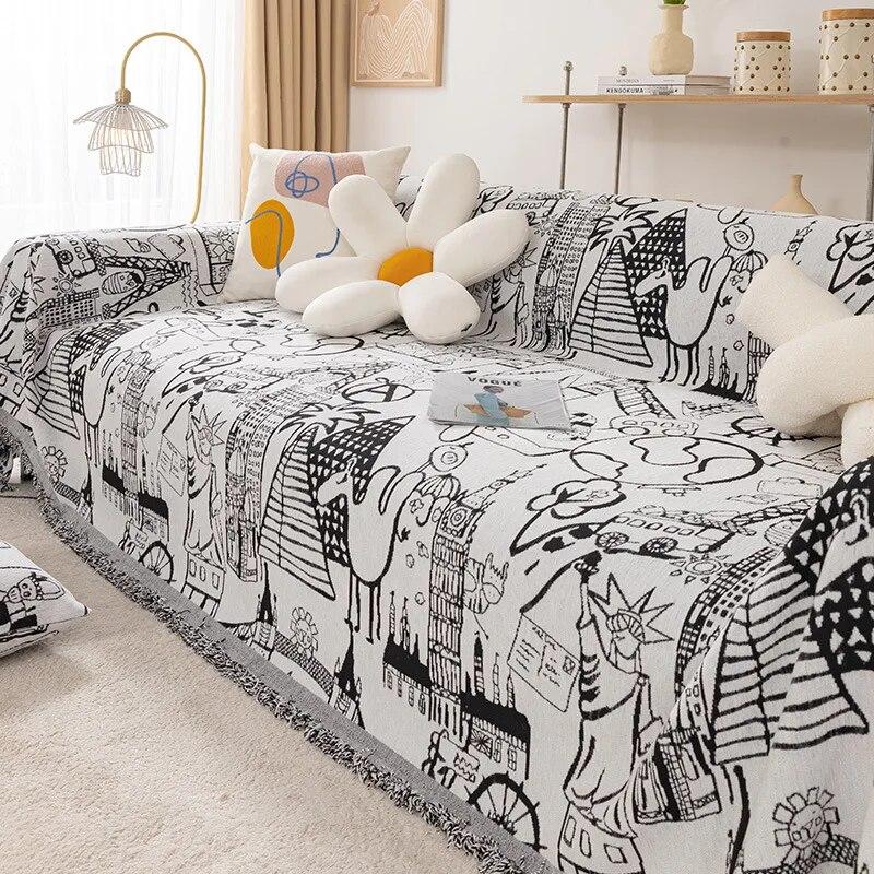 Sofatuch, vollständige Abdeckung, Stoff, Inse-Stil, nordisches Sofakissen, Campingdecke, Bezug, alle Jahreszeiten, universeller Sofabezug