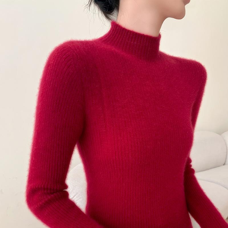 Women's Seamless Cashmere Slimming Sweater - Soft, Skin-Friendly Half-High Neck for Autumn/Winter