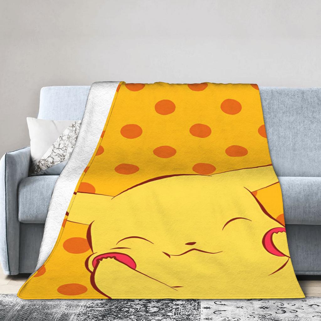 Funny 3D Pikachu Dotted Face Blanket Pokemoned Travel Flannel Bedding Throws For Living Room Soft Warm Quality Bedspread Gift