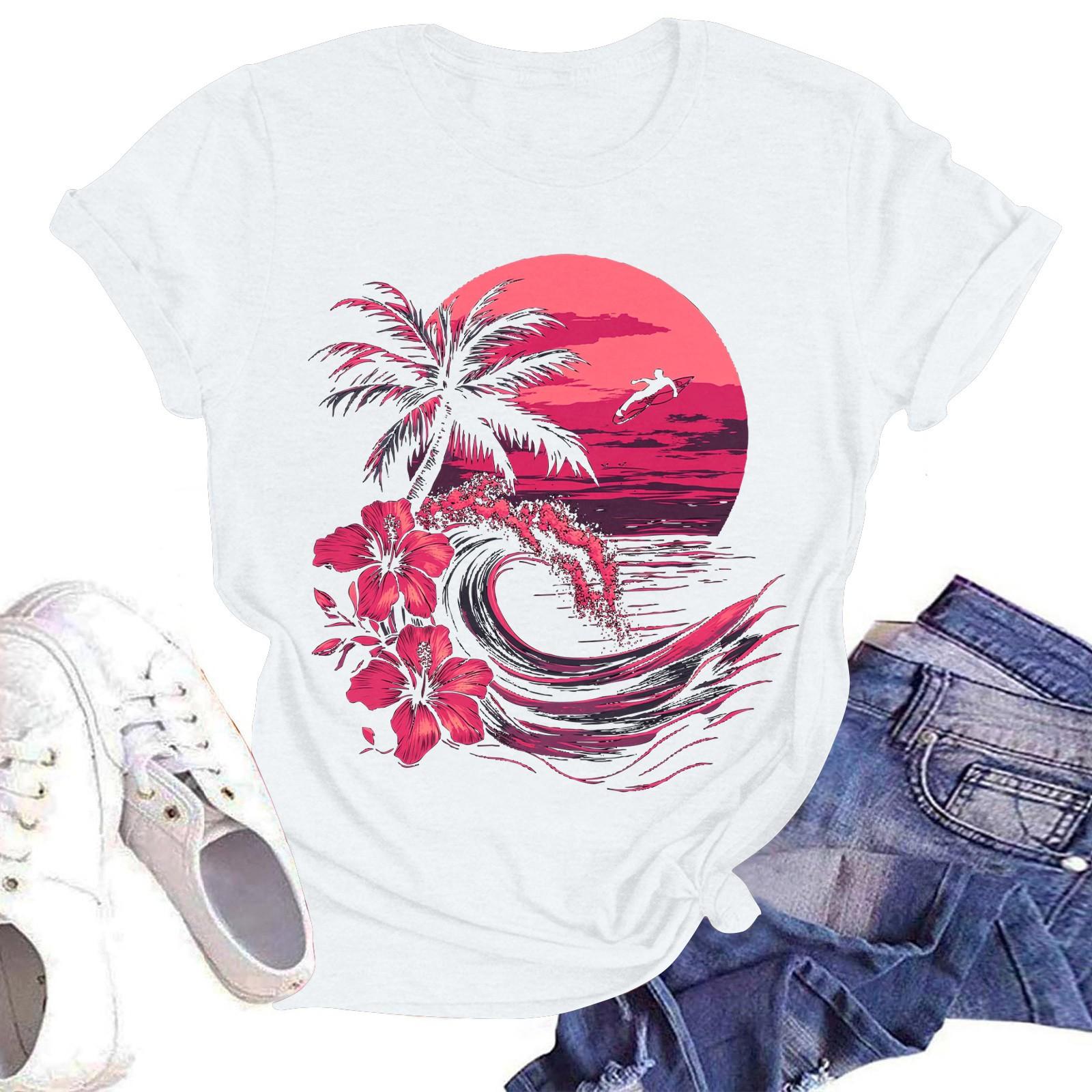 

Женская повседневная модная уличная футболка с коротким рукавом и гавайским принтом S белый