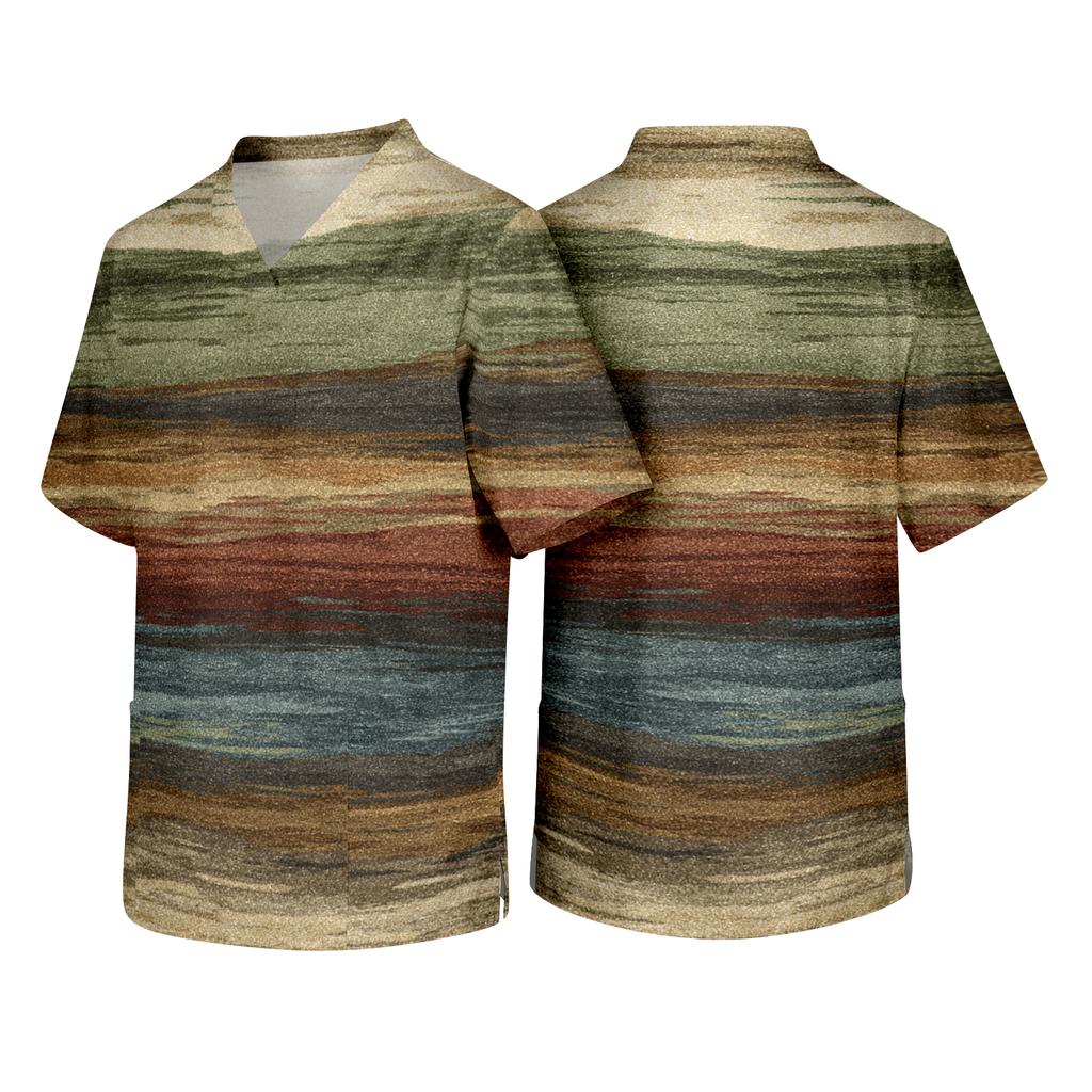 Men's V Neck Textured Patterned Short Sleeve Pocket Work Scrub Top with Chevron Design Suitable for Healthcare Professionals and Daily Use
