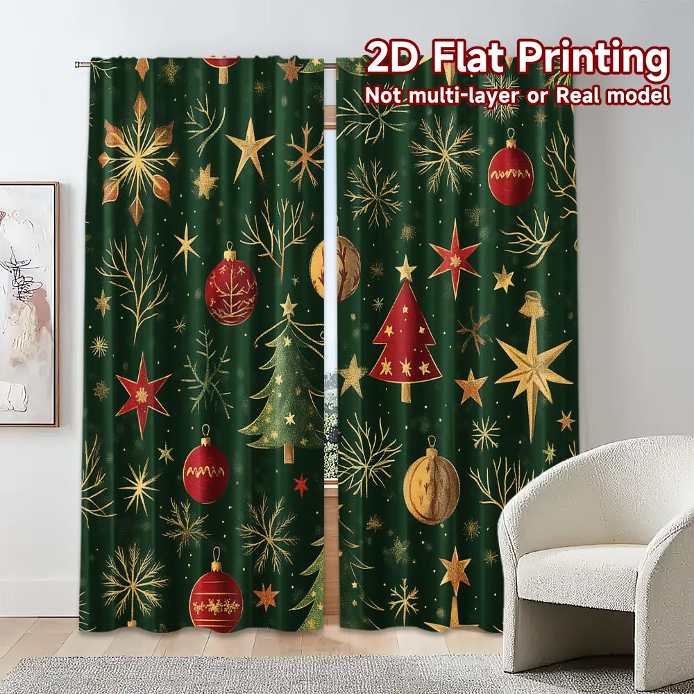 2pcs,Curtains Christmas Tree Bauble Star Swirl Fashionable Modern Curtains Yarn Curtains Holiday Ldeal for digital printing