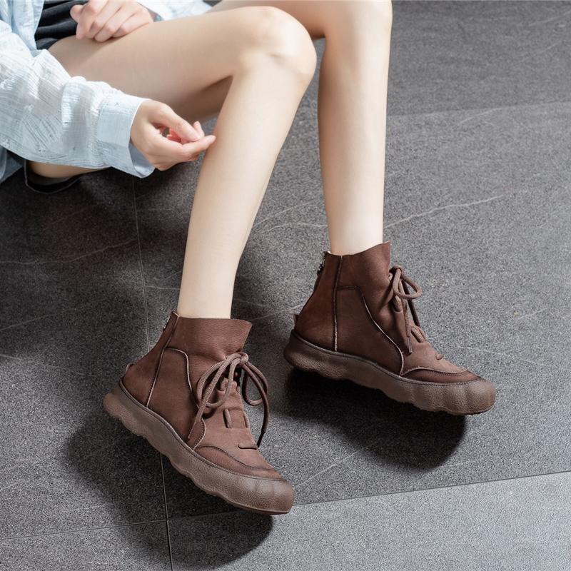 Fashion AIYUQI Women Ankle Boots 2025 Genuine Lenther Women Booties Non-slip Vintage Lace-Up Large Size Flats Female Motorcycle Boots