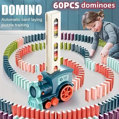 Fun And Educational Domino Electric Train Set - Creative Building Blocks for Endless Enjoyment! Train Toy Gifts, Featuring Automatic Block Dispensing.