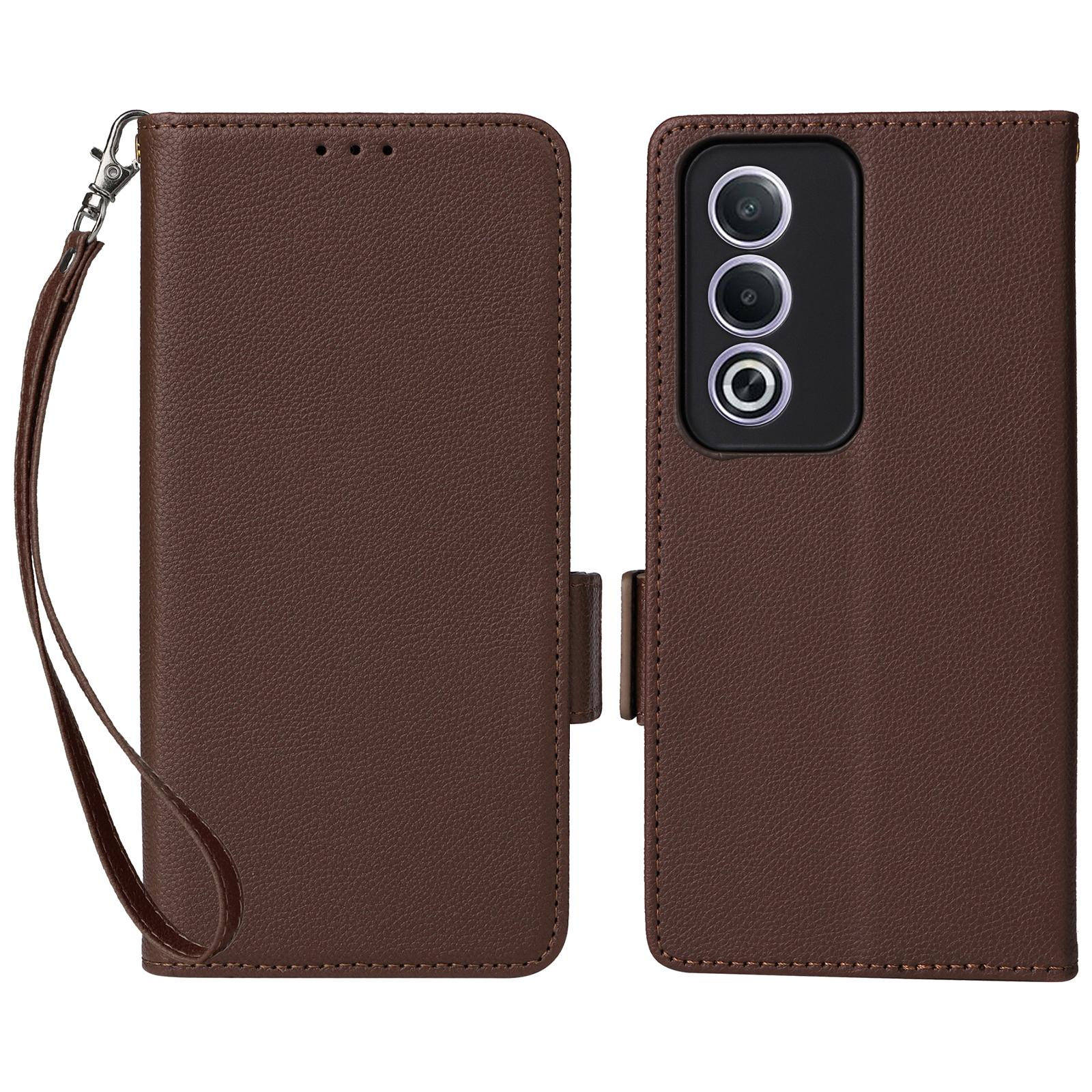 

For Oppo A80 5G/A3 Pro (Global) 5G/K12x 5G (India)/A3x 5G (China) Case with Wrist Strap Litchi Texture PU Leather Wallet Phone Cover Brown