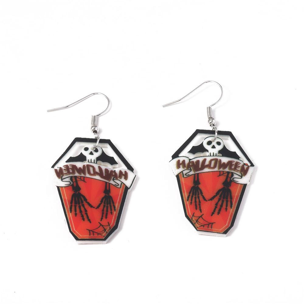 Semi-Hosting Eco-Friendly Acrylic Earrings, Personalized Halloween Pumpkin Skull Earrings Earrings
