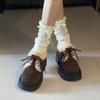 Vintage Women Fur Lining Pumps Shoes Comfrot Short Plush Lace Up Snow Shoes College Style Dress Thick Sole Mary Jane Shoes