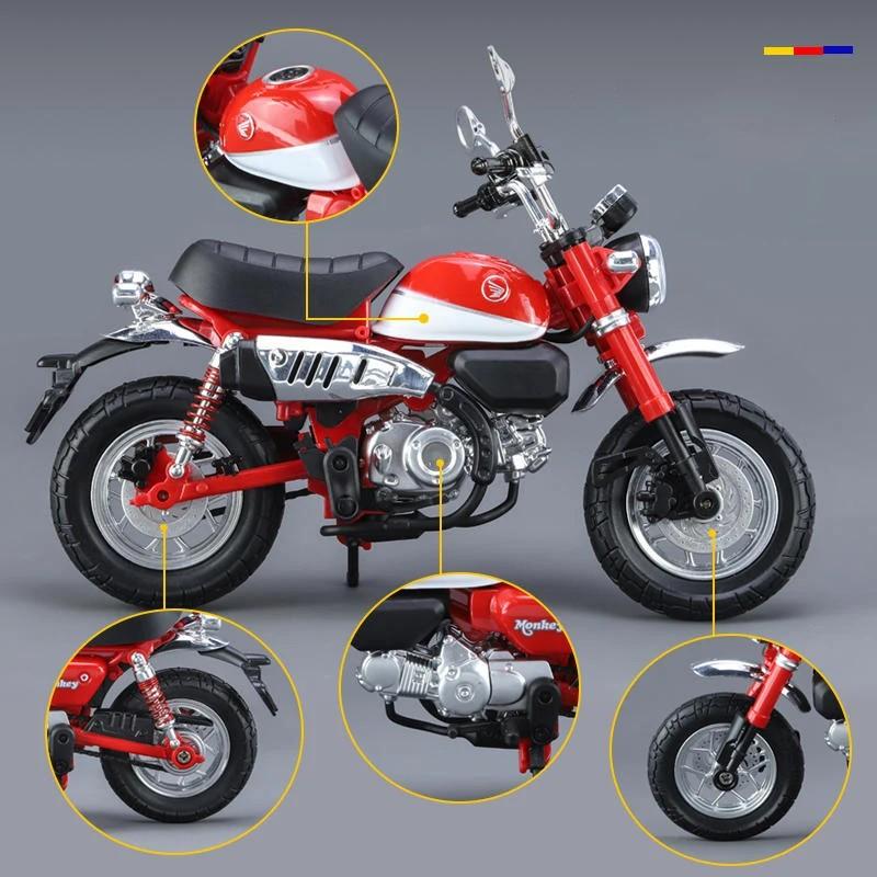 1/12 Honda Monkey 125 Alloy Motorcycle Model Die Cast Toy Vehicle Simulation Sound and Light Off Road Autocycle Collection Toys