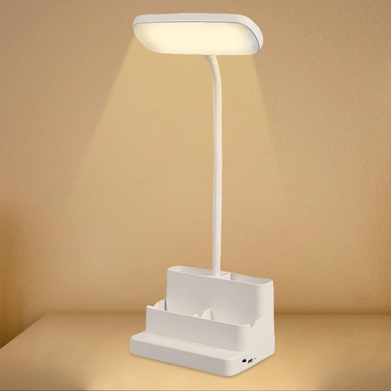 LED Reading Lamp Rechargeable Eye-Caring Lamp With Pen Organizer And Phone Holder 3 Lighting Modes Stepless Dimming Lamp For