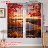 Plane Printing Curtains Digital Printed Autumn Sunset Maple Leaf Durable Polyester Fabric Without Rod Versatile Set Of 2 Made