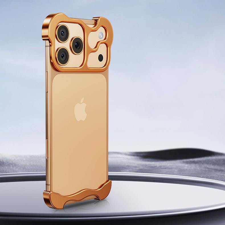 Metal Irregular Titanium Alloy Bumper Phone Case For iPhone 17 16 15 14 13 12 Pro Max 15 Plus Corner Pads Lens Film Protection Cover Funda