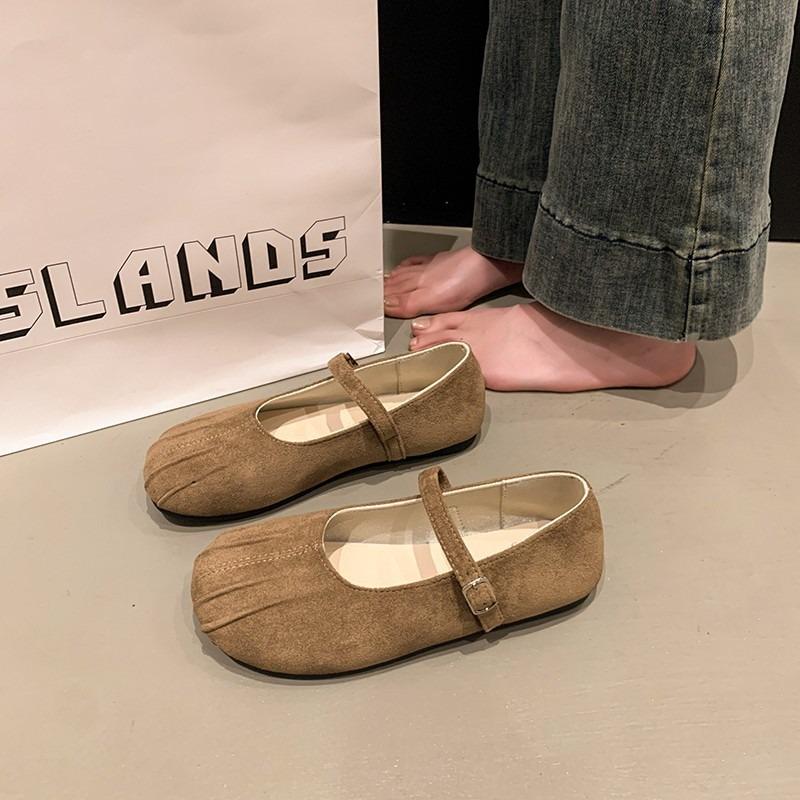 Flat-bottomed suede Mary Jane single shoes women's new spring and autumn retro shallow mouth gentle evening shoes