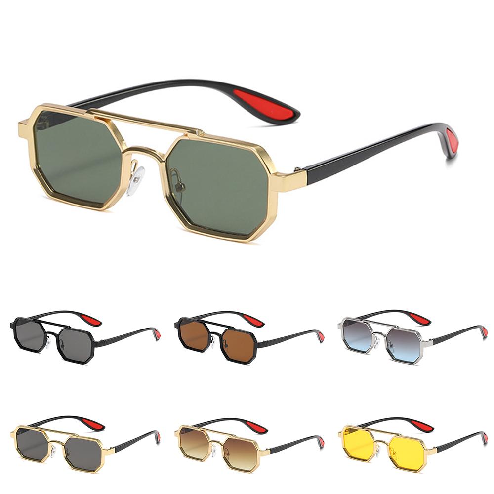 Retro Metal Polygon Sunglasses Punk UV400 Double Bridge Sun Glasses Street Wear Eyewear
