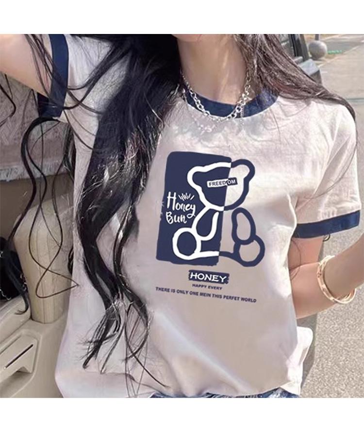 2025 New Loose Slimming Contrasting Short-Sleeved T-Shirt for Women's Summer Versatile and Beautiful Printed Top