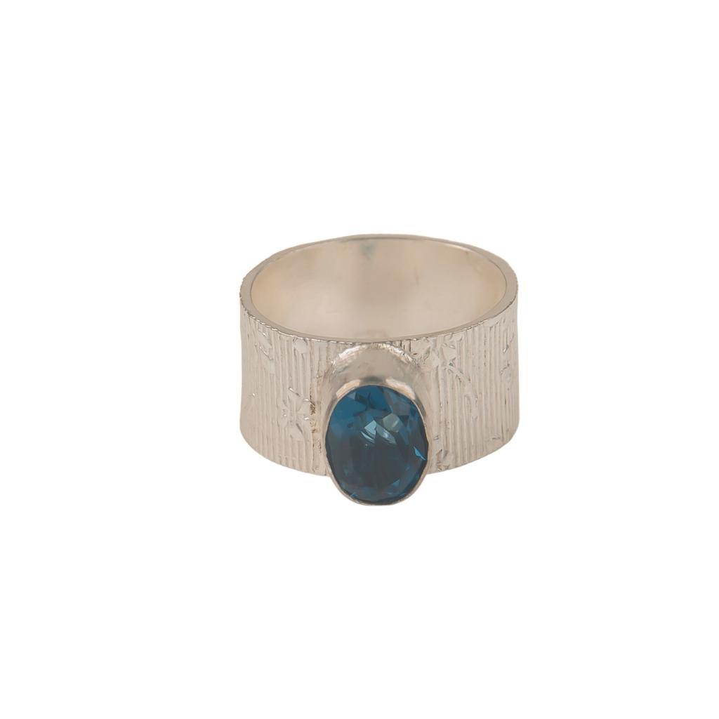 London Blue Topaz Gemstone 925 Sterling Silver Women Jewelry Handmade Gift Ring RR-3-8