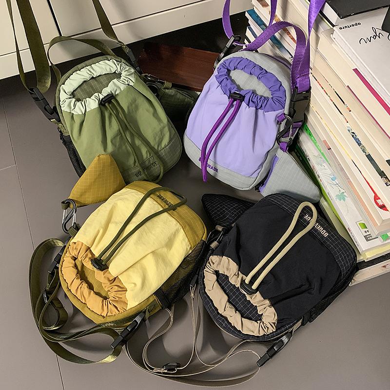 Contrast Color Small Bag Women's Lightweight Crossbody Bag Men Drawstring Shoulder Bag with Coin Purse