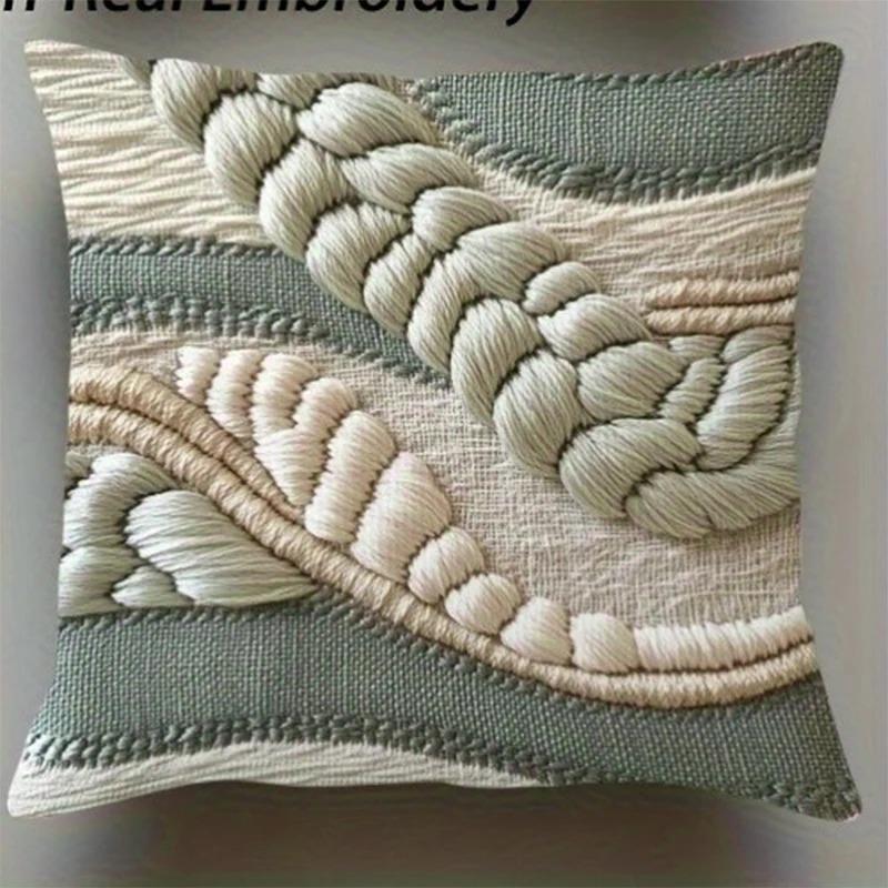 Sage Green Woven Macrame Rope Pillow Cover Coastal Boho Textured Braid Cushion Case Decor 2D Printed, Soft Peach Skin 45X45