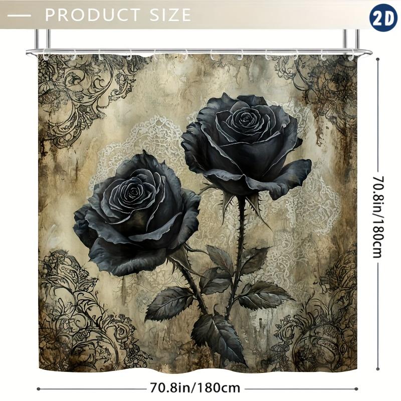 Elegant Gothic Romance Shower Curtain for a Sophisticated Bathroom, Featuring a Stunning Illustration of a Black Rose