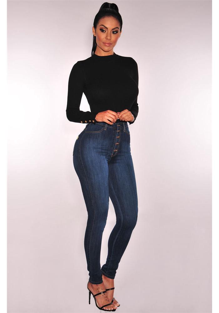 

High-Waisted Button-Up Slim Denim Pants: Elegant & Versatile for Spring & Summer L