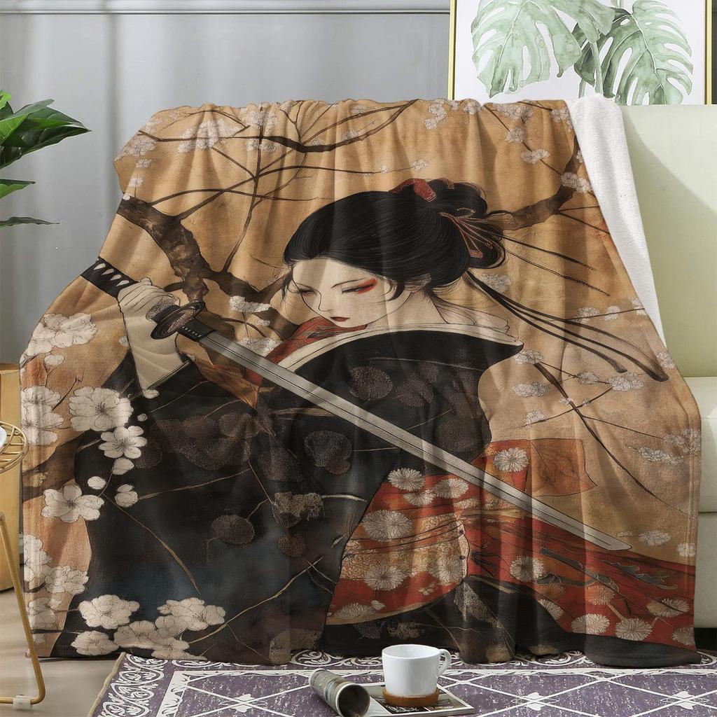 Series of Japanese Geishas Digital-printed Polyester Bedroom Velvet Flannel Cover Blanket Fleece Soft Cover Blankets for Beds