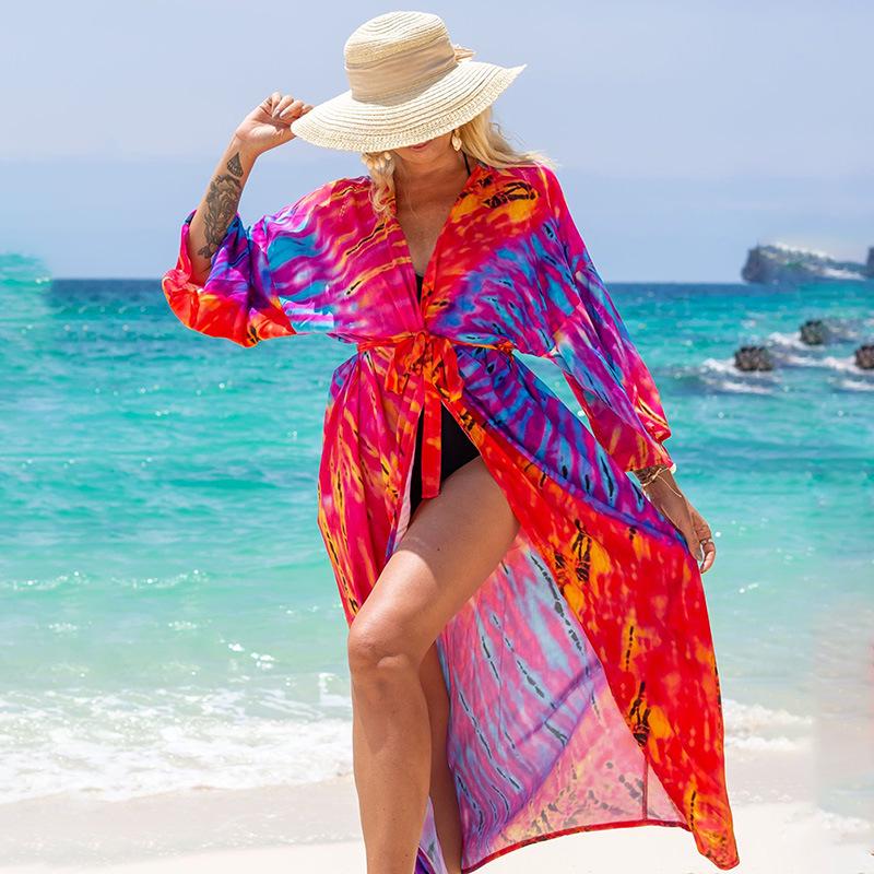 Copricostume da Spiaggia Europeo e Americano 2022: Cardigan a Raggi UV in Viscosa Stampata per Vacanze, Maglietta Protettiva Solare per Bikini da Donna
