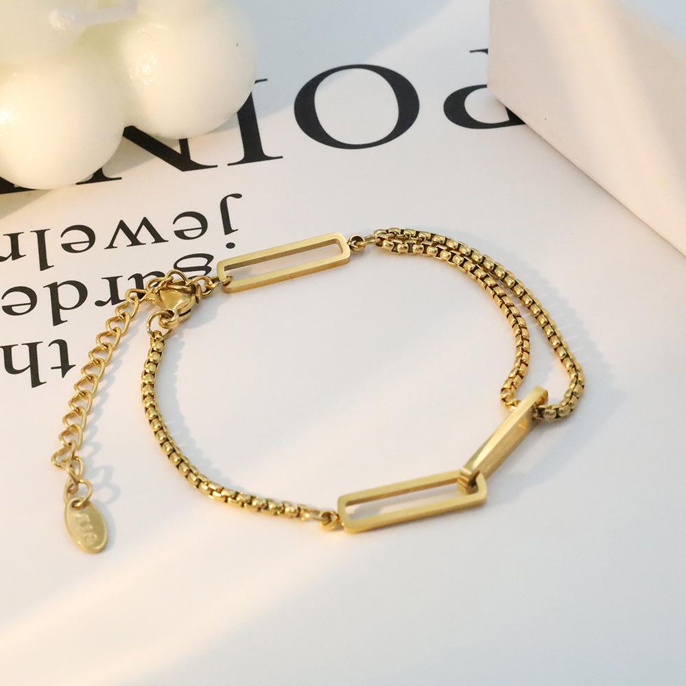 Wind Rectangular Geometric Hollow Splicing Chain Bracelet Women'S 18K Electroplated Titanium Steel Hand Jewelry