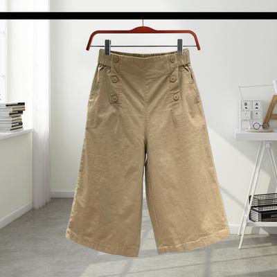 Women Cropped Pants Elastic High Waist Summer Thin Casual Pants with Pockets Solid Color Loose Fit Wide Leg Harem Pants