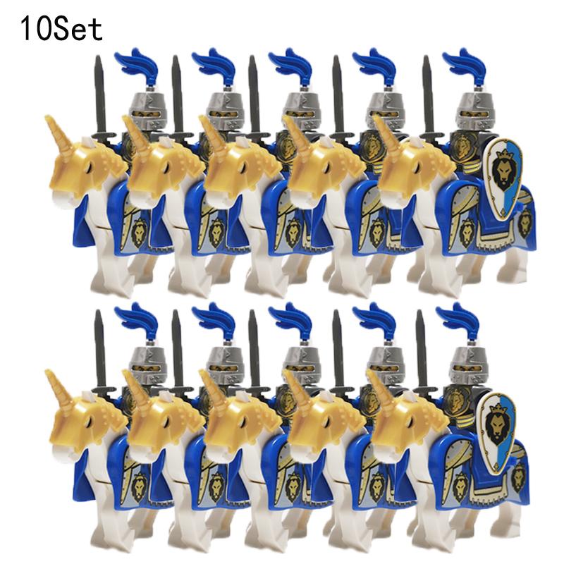 10 Sets Medieval Castle Knight Royal King's Red Dragon Black Warrior Soldier Rider with Horse Building Blocks Toys for Children