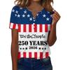 Damen-T-Shirt mit Aufdruck „Unabhängigkeitstag“ und Knopfleiste, kurzärmelig, für den Alltag und das Wochenende, modisch, Basic, V-Ausschnitt, normales Oberteil