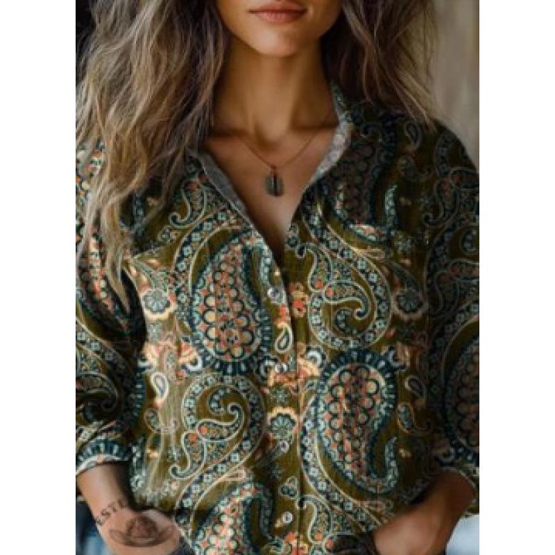 2026 Women's Retro Print Nine-Sleeve Casual Cardigan - European Spring/Summer Collection