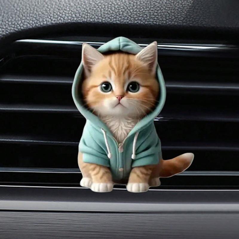 Acrylic Cat & Boba Tea Aromatherapy Car Vent Clip Set (2-Piece, Mixed Colors)