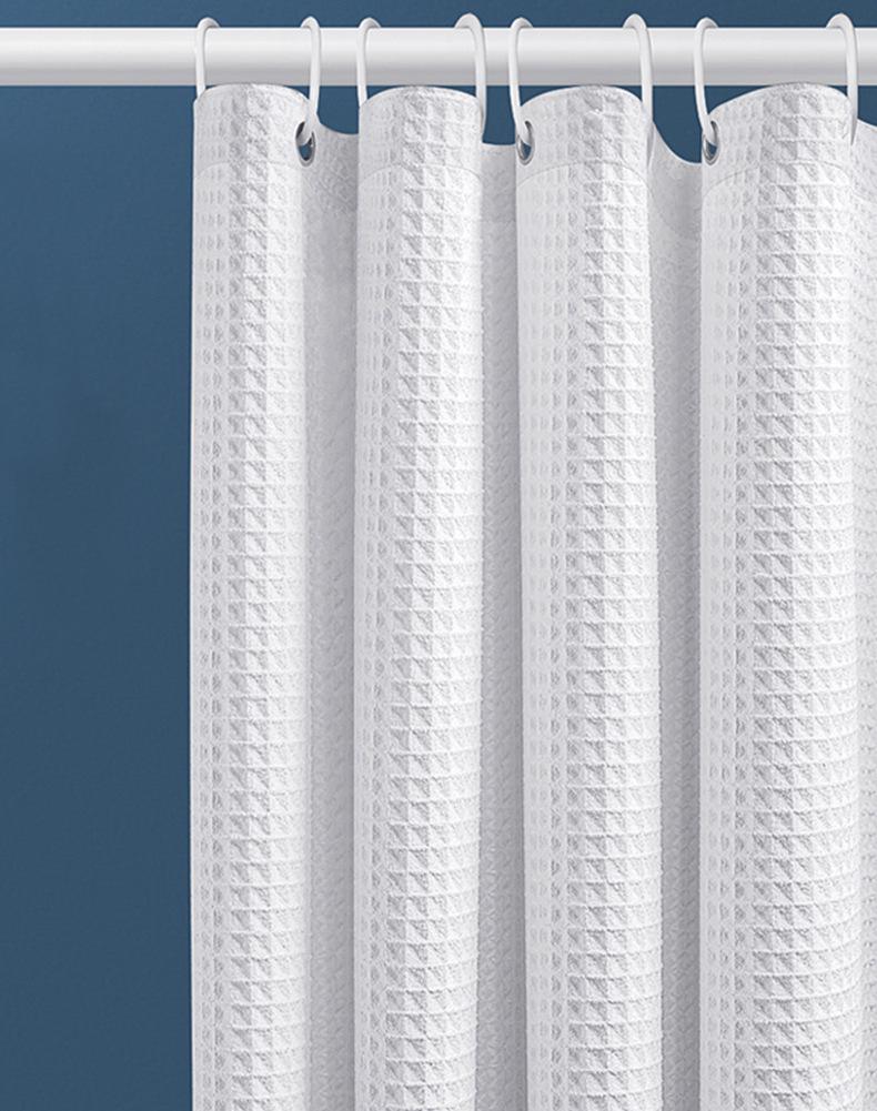 Blogger-Approved White Jacquard Waffle Shower Curtain - Punch-Free, Waterproof, Thick Fabric