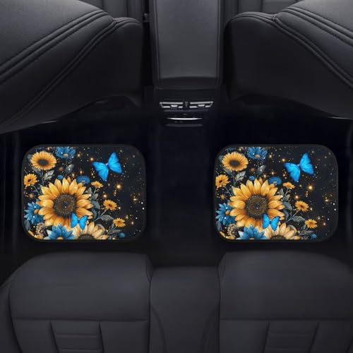 Sunflower Butterfly Car Floor Mats 4pcs Set Universal Anti-Slip Front Rear Carpet For SUV Sedan Van