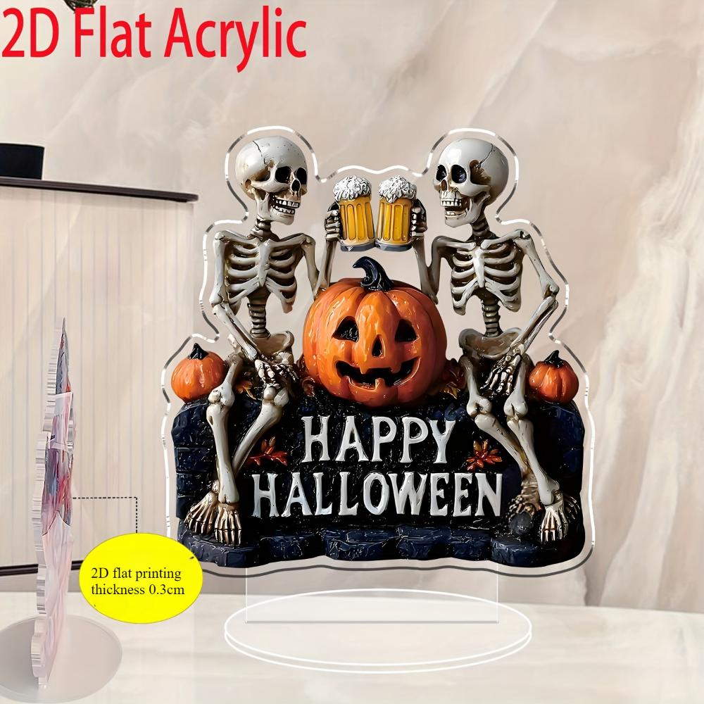 2D Flat Halloween Skull with Acrylic Decoration of Beer and Pumpkin -Bedroom,Living Room Tabletop Display,Holiday Home Decoration Halloween Decoration