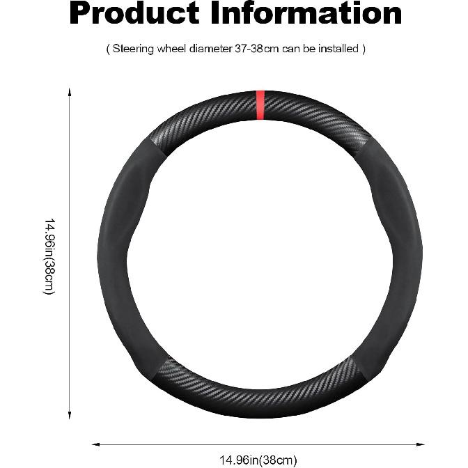 Ergocar Round Shape Carbon Fiber & Microfiber PU Leather Steering Wheel Cover Anti-Slip Car Steering Wheel Protector Breathable Sweat Absorbent Sport