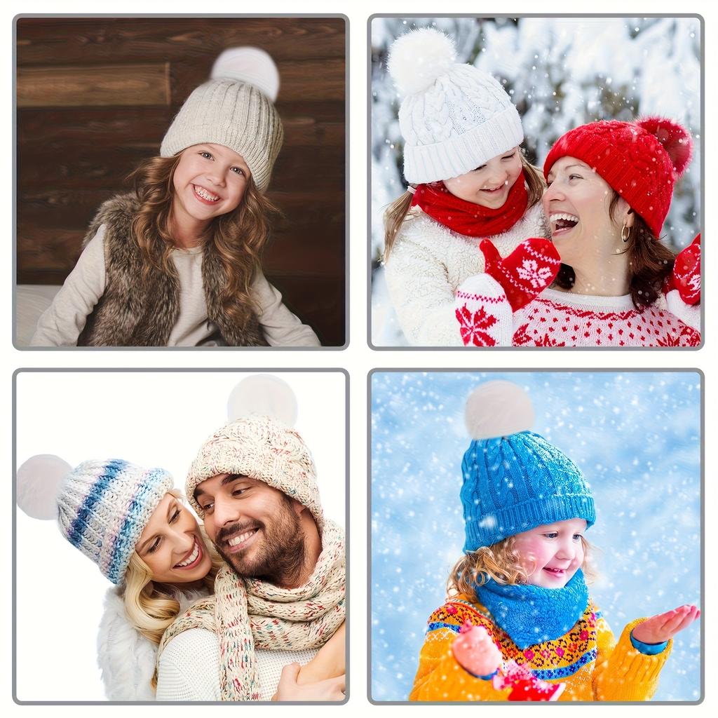 12pcs Extra Large White Faux Fur Pom Poms with Elastic Loop - 2.36 Inch Fluffy Bobble Balls for Crafts, Sewing, Knitting, Hats