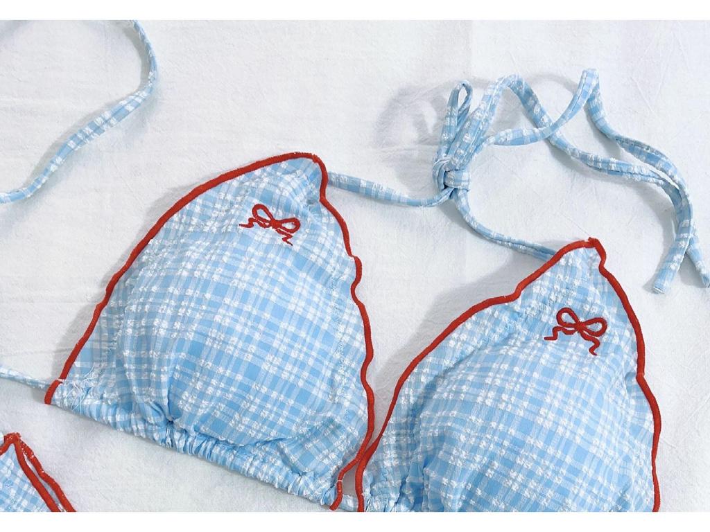 Korean Dongdaemun Plaid Bikini Three-Piece Swimsuit - Sweet and Lovely Style for Women