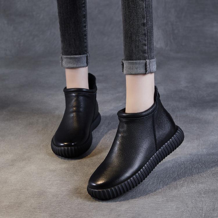 Johnature Genuine Leather Ankle Boots Casual Versatile Solid Color Soft Soled Flat Short Boots Women's Shoes