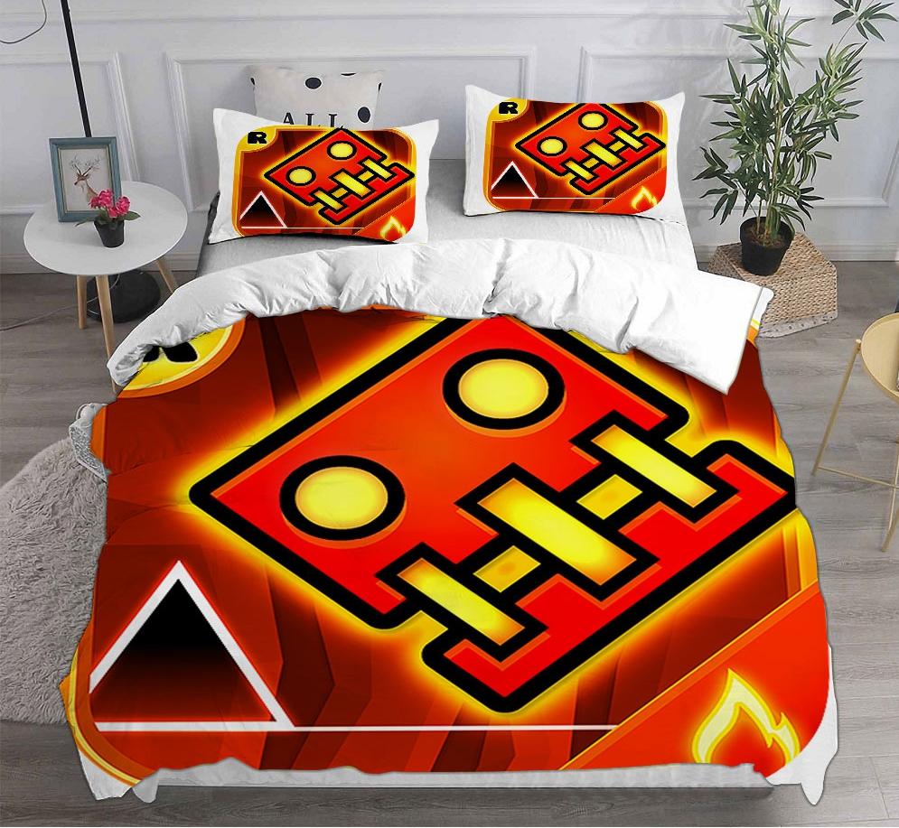 

Comforter Geometry Dash Bedding Sets Game Set Cute Cartoon Style For Kids Game Room Bedroom Decoration Geometry Dash Decor Comforter (quilt)-EU Single(135*200cm)3pcs