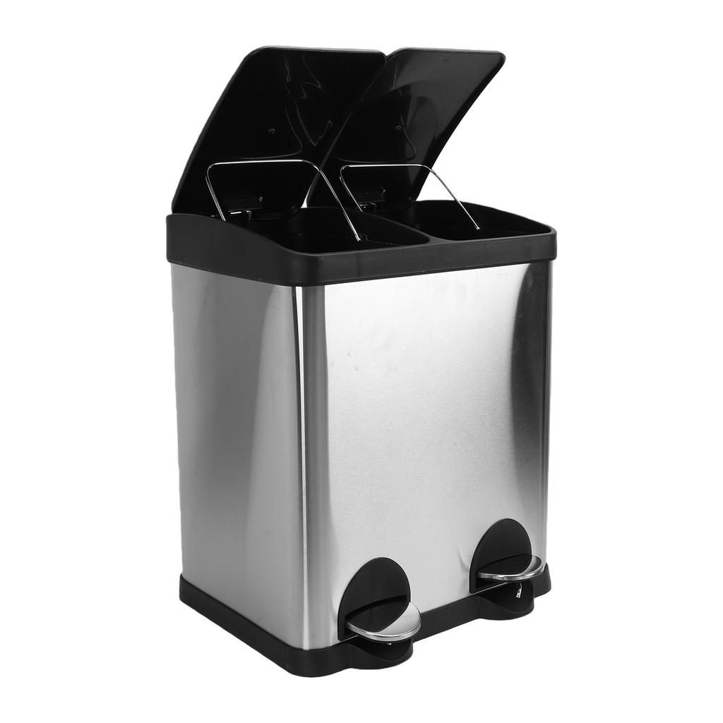 30L Stainless Steel Dual Compartment Step Trash Can Kitchen Garbage Bin with Soft Close Lid Silent Pedal Two Inner