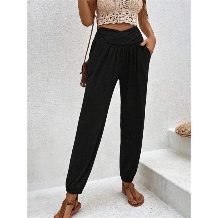 Summer Women's Home Pants Temperament Casual Loose Insert Pocket High Waisted Trousers