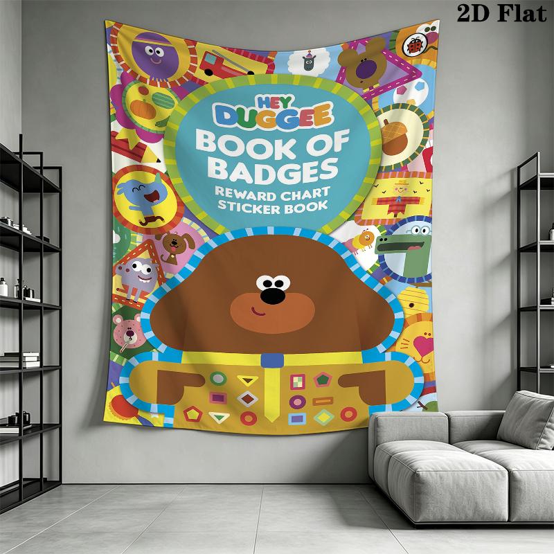 Hey Duggee Wall Tapestry Aesthetic Wall Hanging Printed Fabric Blanket Decorative Tapestries for Bedroom Living Room Home Decor