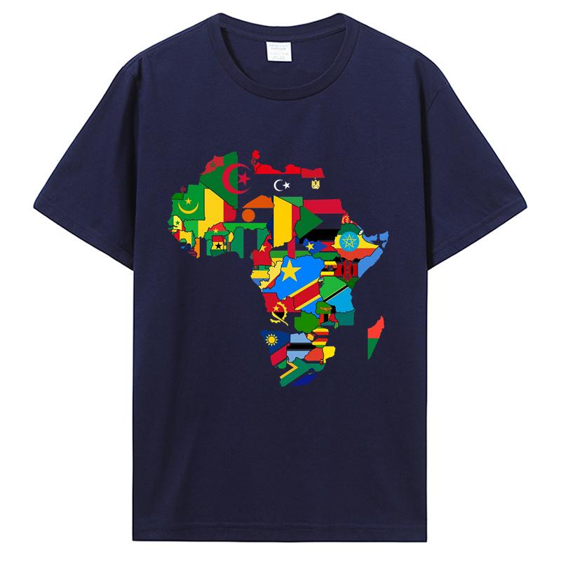 Africa Map T-Shirt African Country Flag Collage Tshirt Fashion Short Creative Printed Men'S Tee Customize Tee Shirts