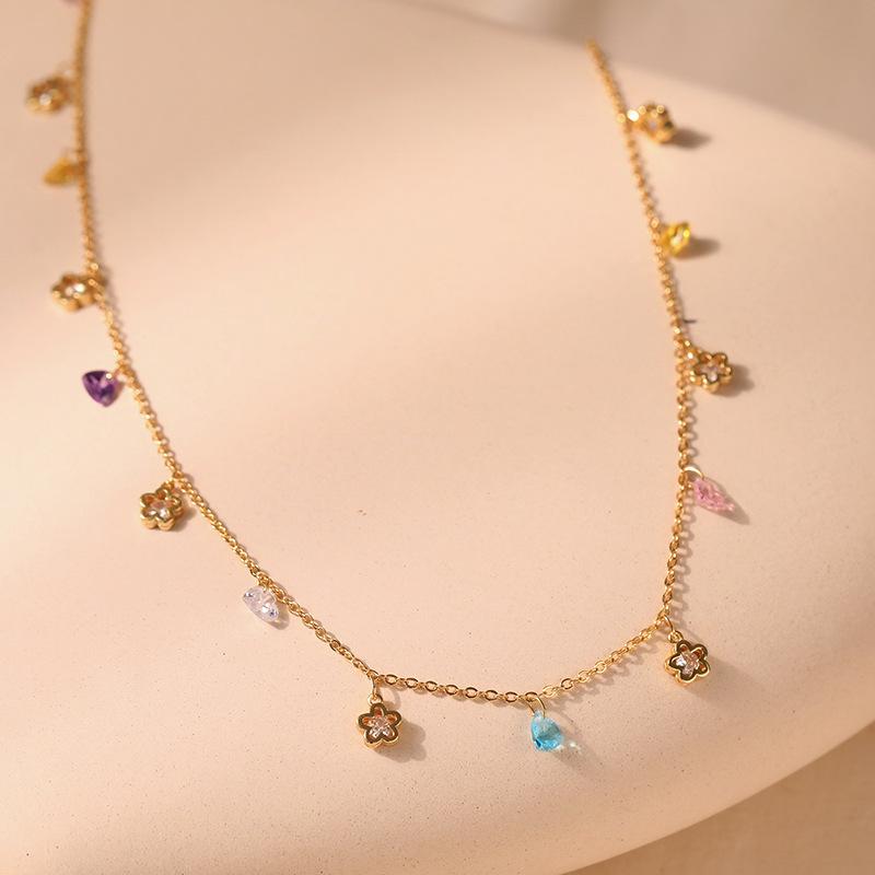 Women Light Luxury Ins Style Color Zircon Small Star Heart Pendant Necklace